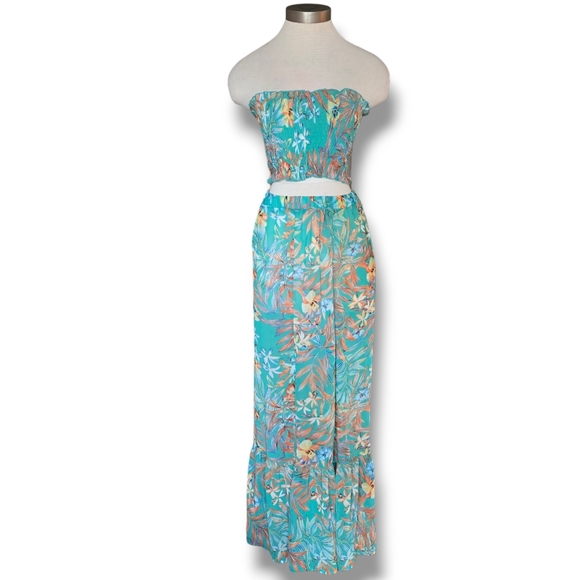 Floerns Women's Summer 2 Piece Crop Tube Top and Split Long Skirt set size small - Picture 2 of 13